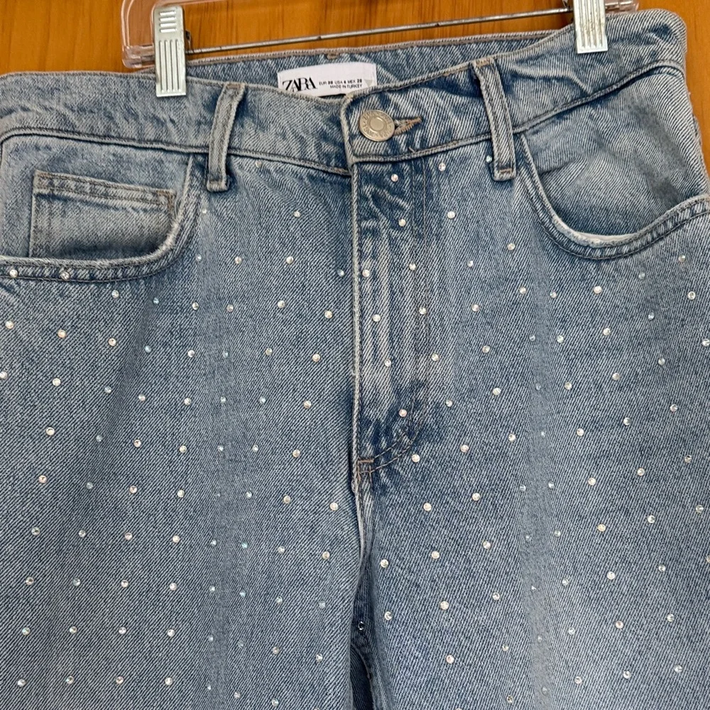 Zara Light Blue Flare Jeans with Studded Accents - Picture 5 of 12